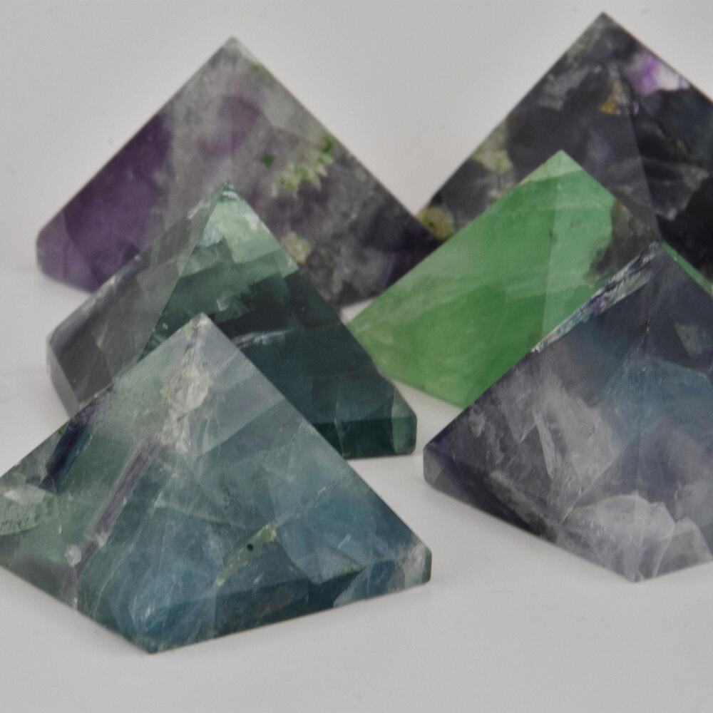 Handcrafted Fluorite Pyramid: Polished Crystal Decor